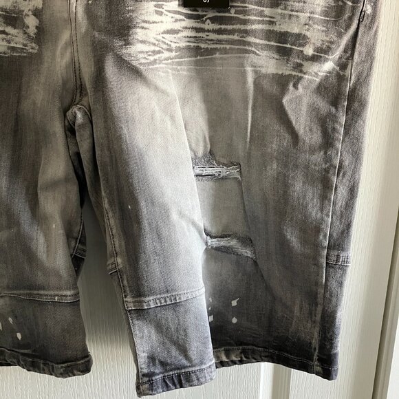 Legendary Status Grey Distressed Size 46 Demin Paint Splatter Shorts Grunge Goth - Picture 5 of 12